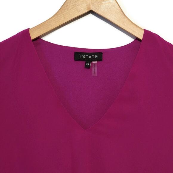 1 State V Neck Long Sleeve Smock Waist Pink Blouse Workwear Office  Size XS - Picture 2 of 13